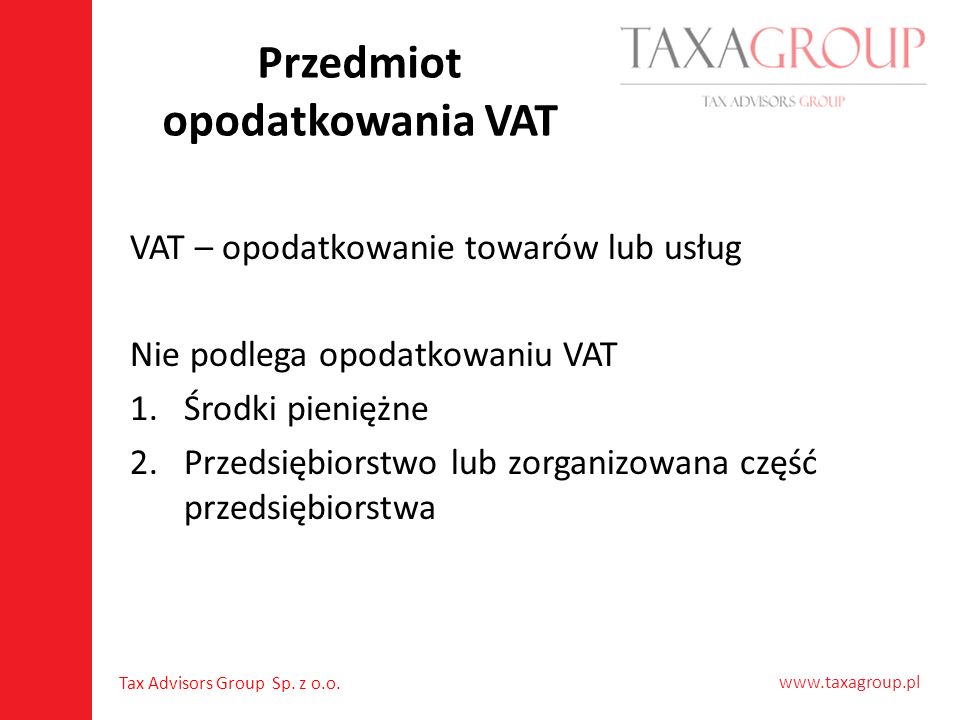 Przedmiot opodatkowania VAT