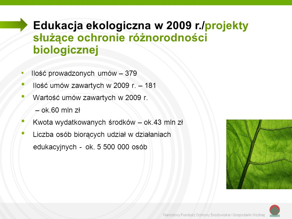 Edukacja ekologiczna w 2009 r./projekty służące ochronie różnorodności
