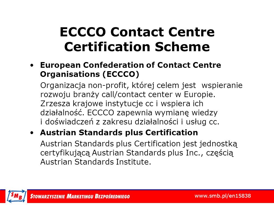 ECCCO Contact Centre Certification Scheme