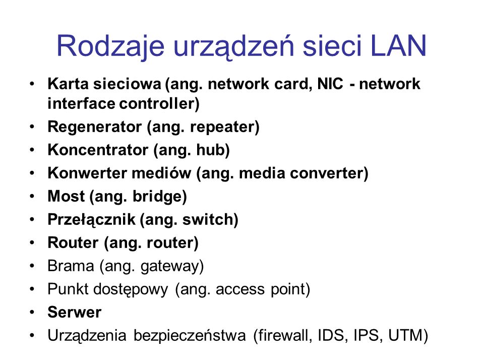 Rodzaje urządzeń sieci LAN