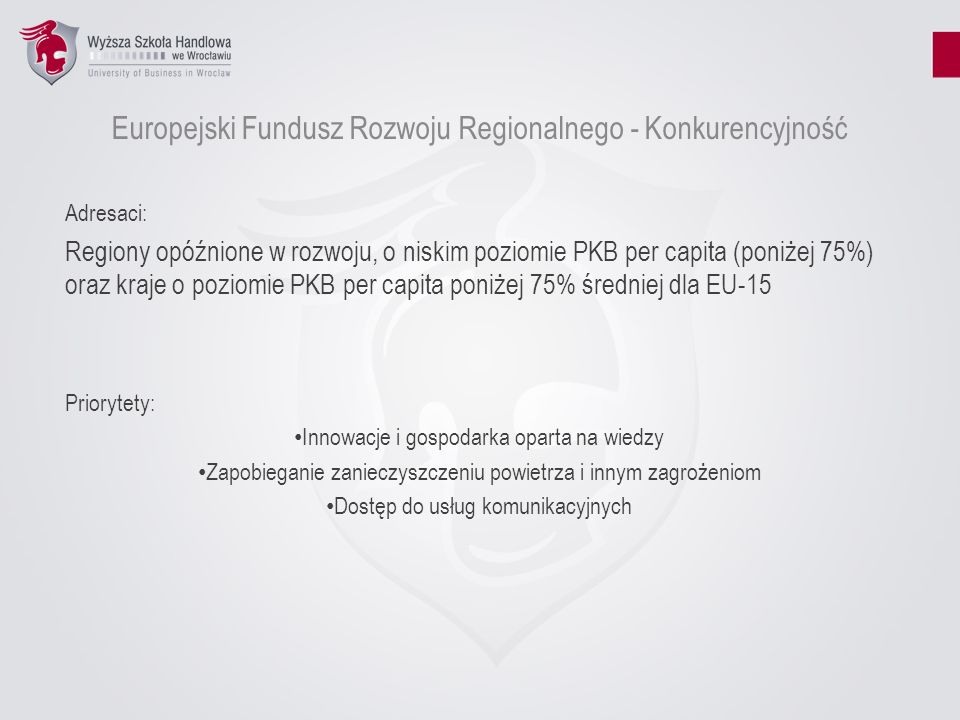 Europejski Fundusz Rozwoju Regionalnego - Konkurencyjność