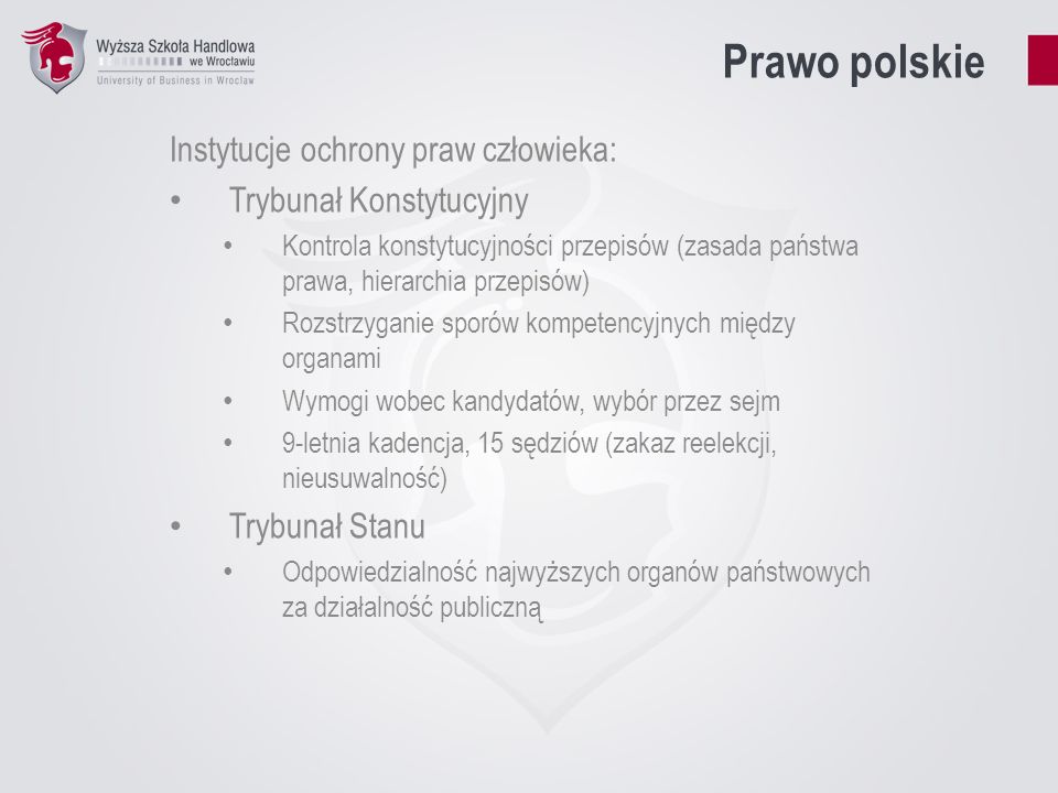 Prawo polskie Instytucje ochrony praw człowieka: