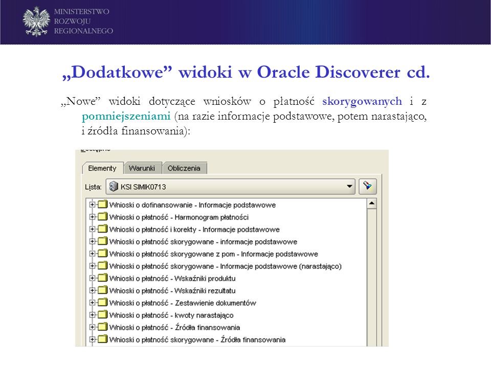 „Dodatkowe widoki w Oracle Discoverer cd.