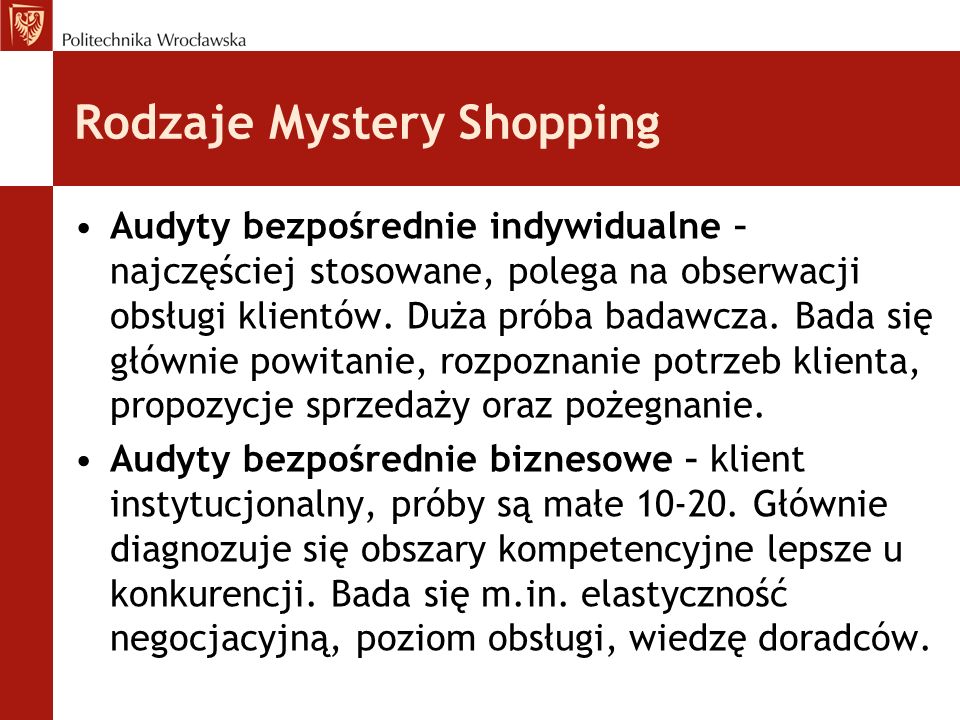 Rodzaje Mystery Shopping