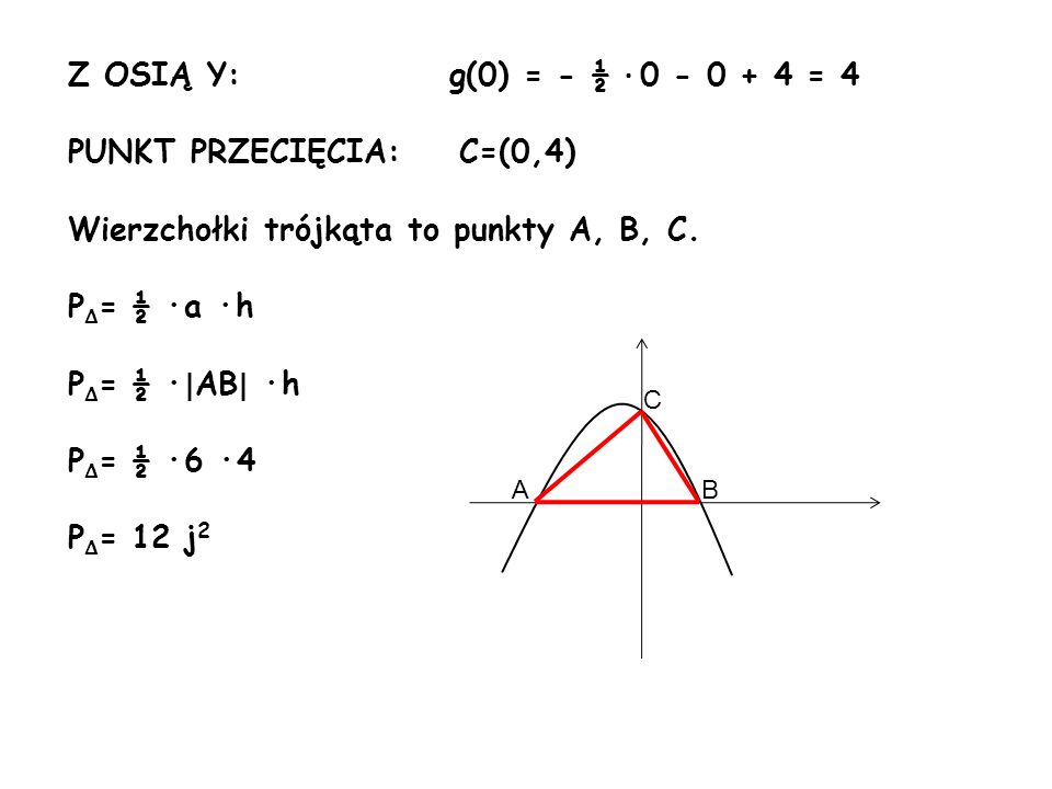 PUNKT PRZECIĘCIA: C=(0,4) Wierzchołki trójkąta to punkty A, B, C.