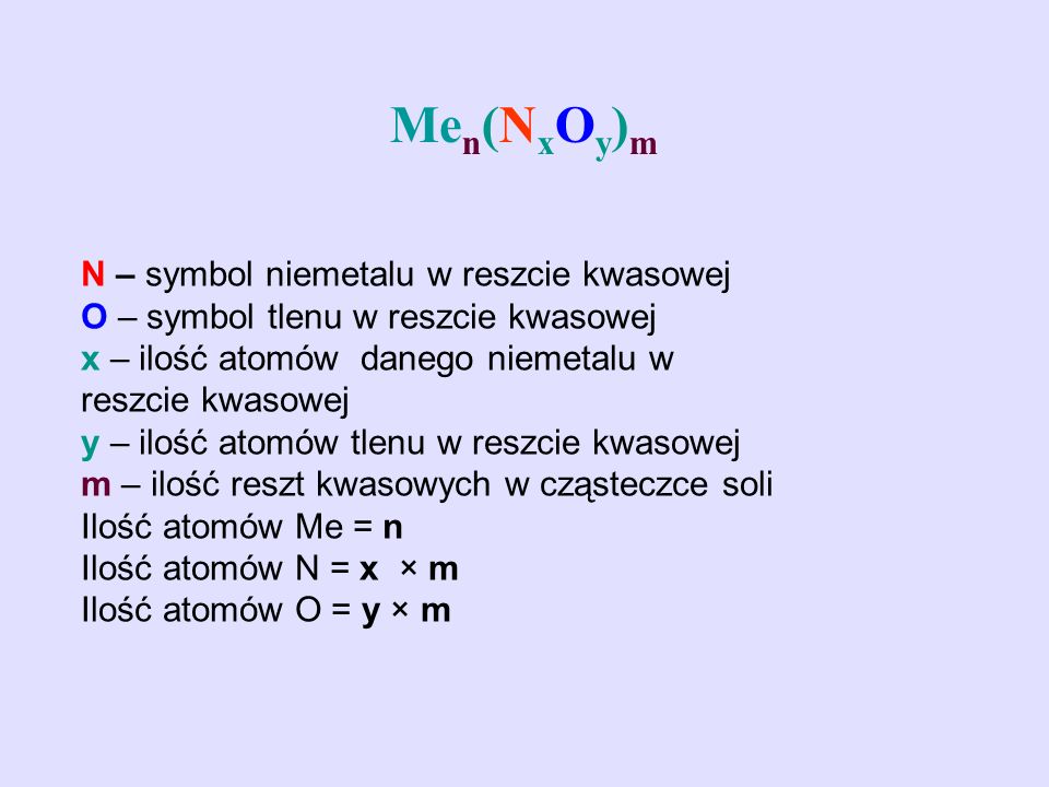 Men(NxOy)m N – symbol niemetalu w reszcie kwasowej
