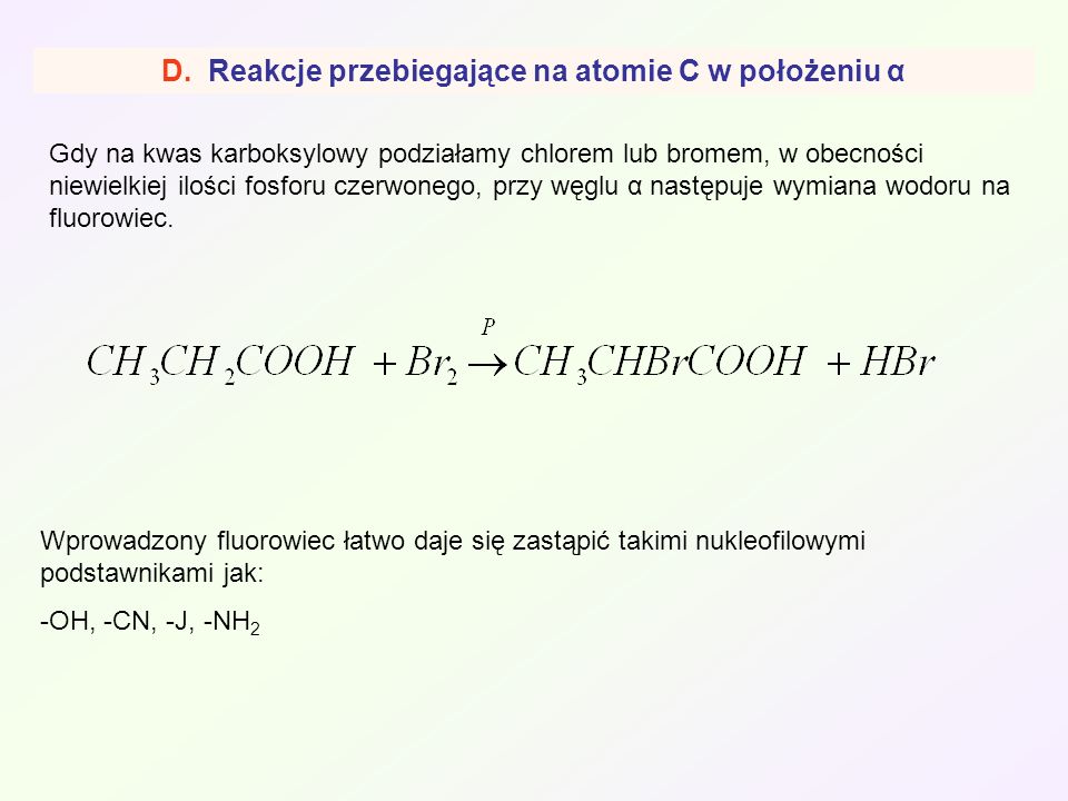 D. Reakcje przebiegające na atomie C w położeniu α