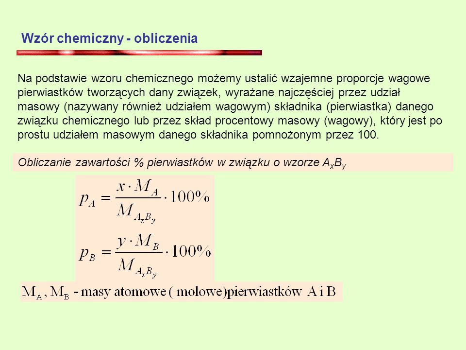 Wzór chemiczny - obliczenia