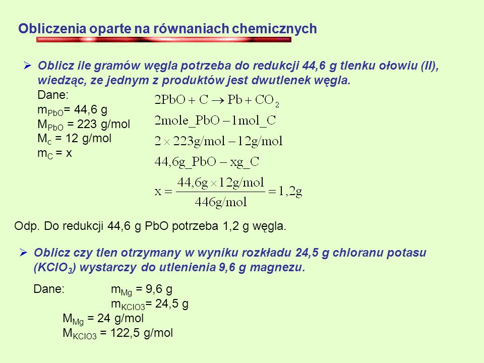 Obliczenia oparte na równaniach chemicznych