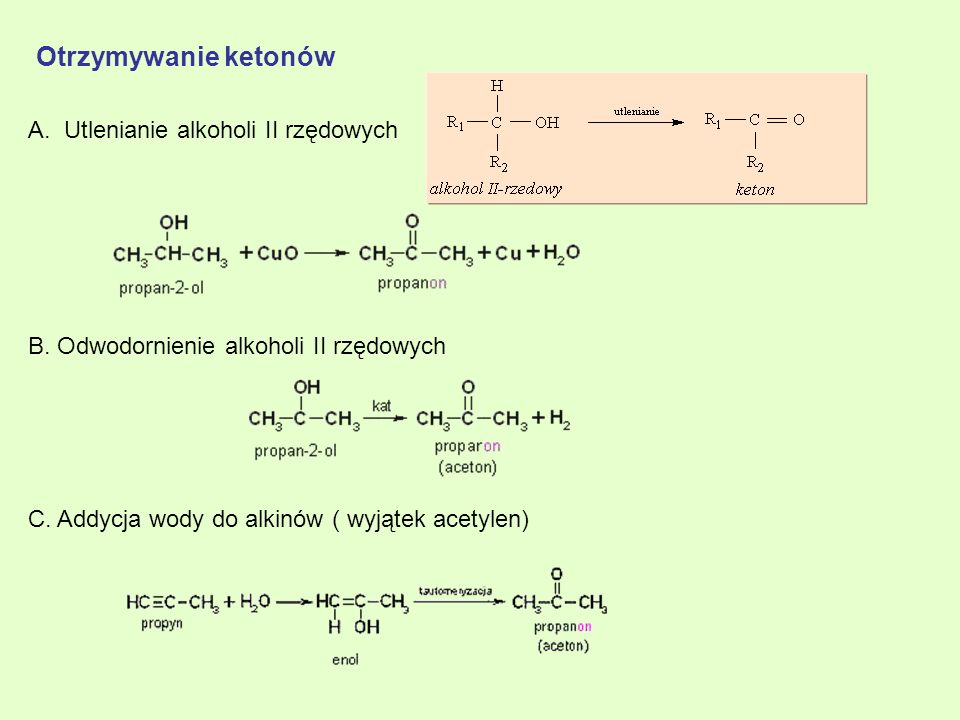 Otrzymywanie ketonów Utlenianie alkoholi II rzędowych