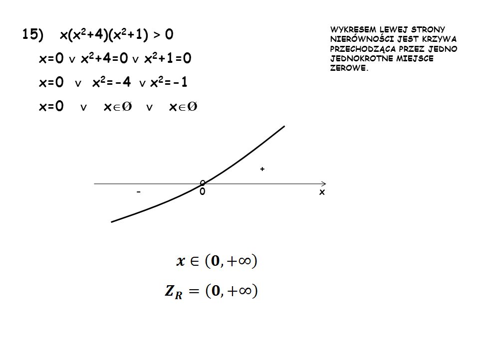 15) x(x2+4)(x2+1) > 0 x=0 ∨ x2+4=0 ∨ x2+1=0 x=0 ∨ x2=-4 ∨ x2=-1