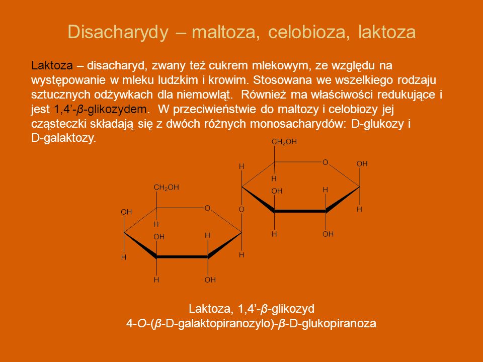 Disacharydy – maltoza, celobioza, laktoza