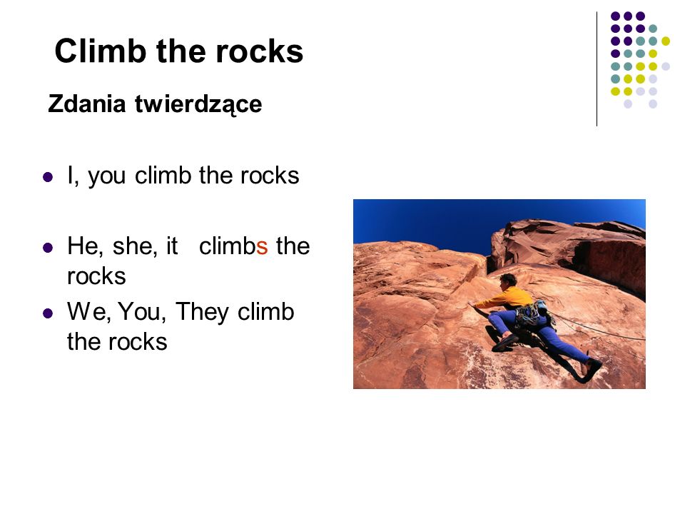 Climb the rocks Zdania twierdzące I, you climb the rocks