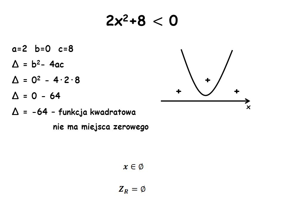 2x2+8 < a=2 b=0 c=8 Δ = b2- 4ac Δ = ·2·8 Δ =
