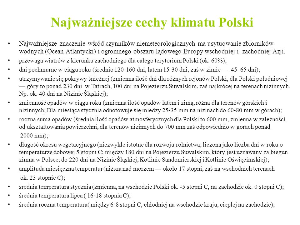 Najważniejsze cechy klimatu Polski