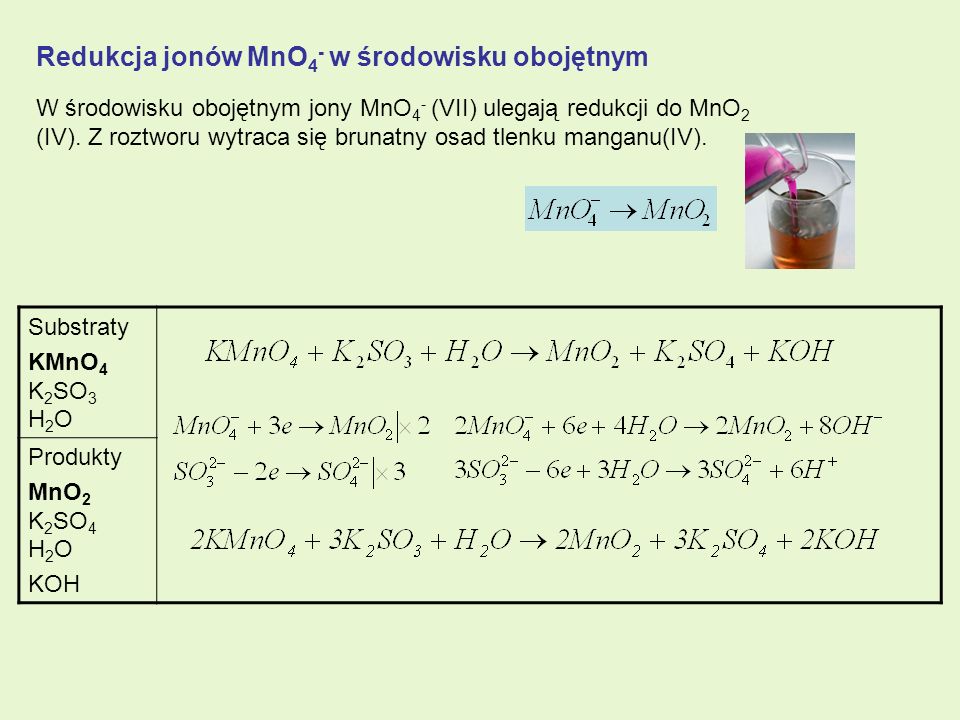 Redukcja jonów MnO4- w środowisku obojętnym