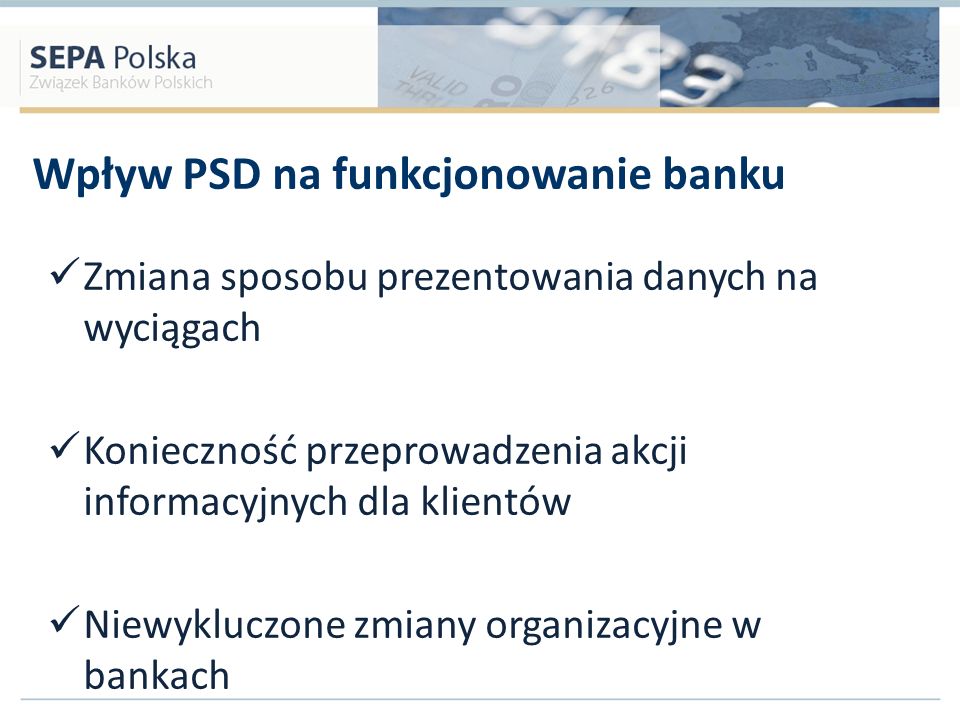 Wpływ PSD na funkcjonowanie banku