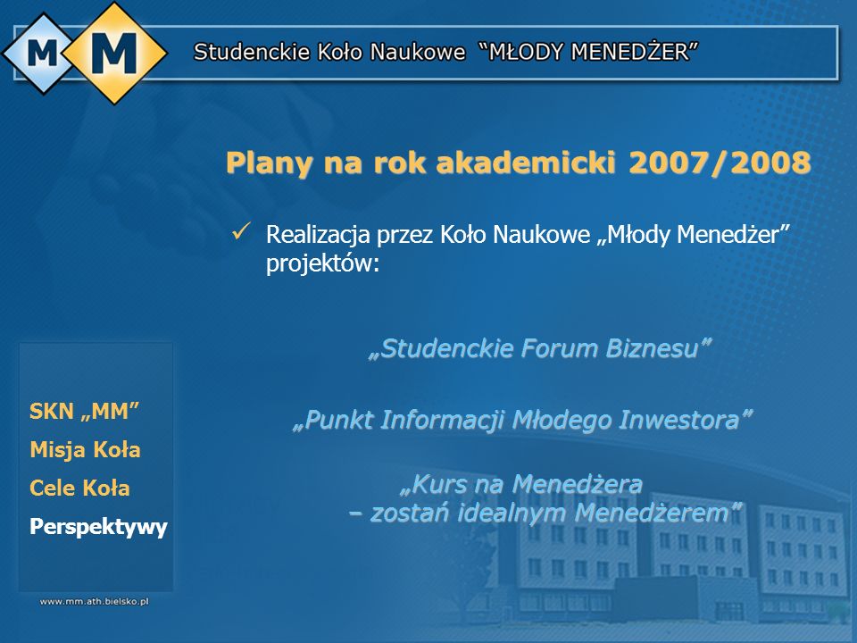 Plany na rok akademicki 2007/2008