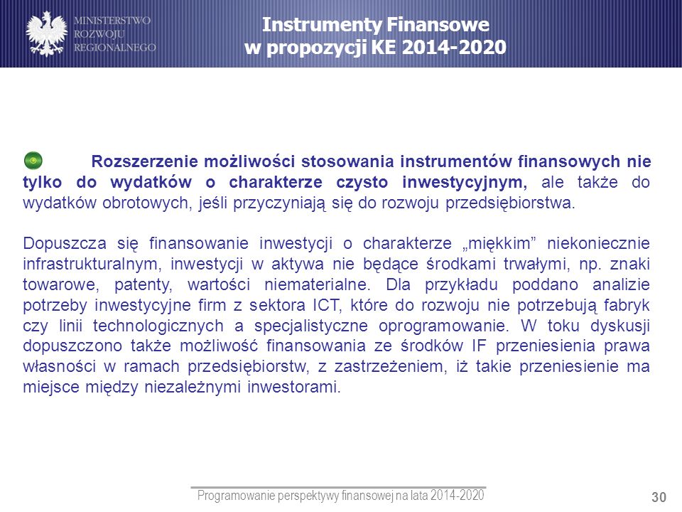 Instrumenty Finansowe w propozycji KE