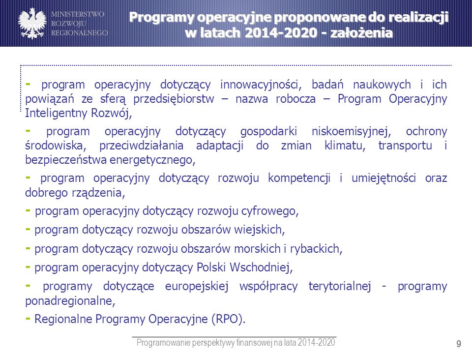 Programy operacyjne proponowane do realizacji w latach założenia