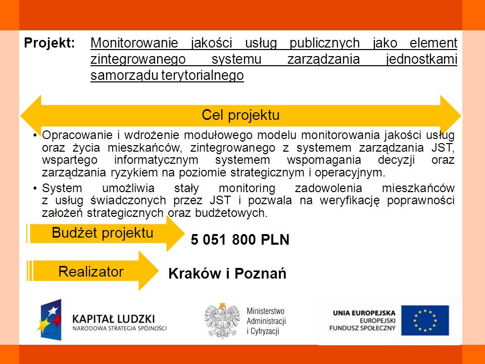 Cel projektu Budżet projektu PLN Realizator Kraków i Poznań
