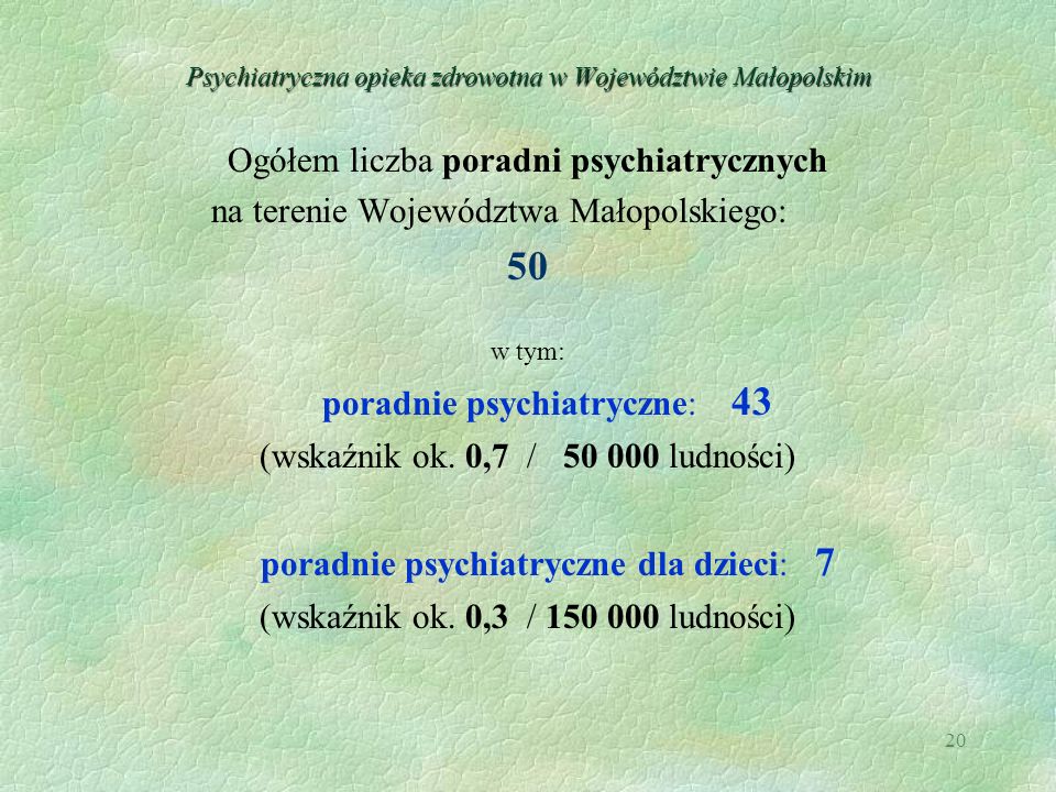 Psychiatryczna opieka zdrowotna w Województwie Małopolskim