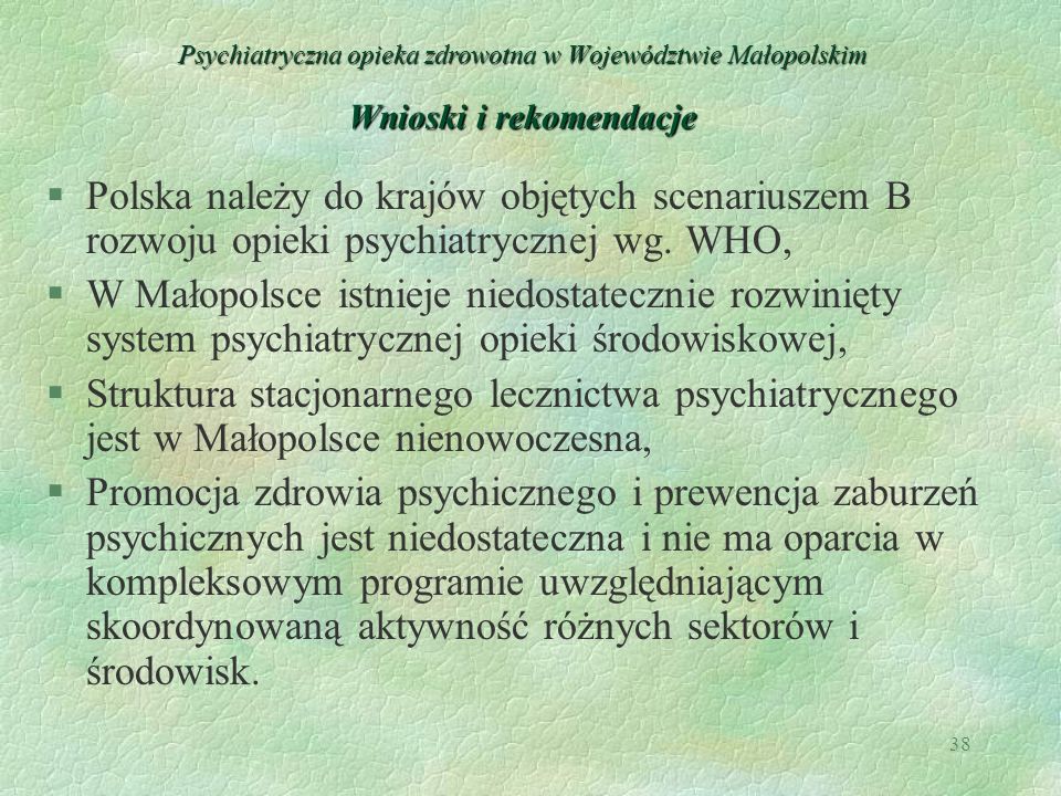 Psychiatryczna opieka zdrowotna w Województwie Małopolskim Wnioski i rekomendacje