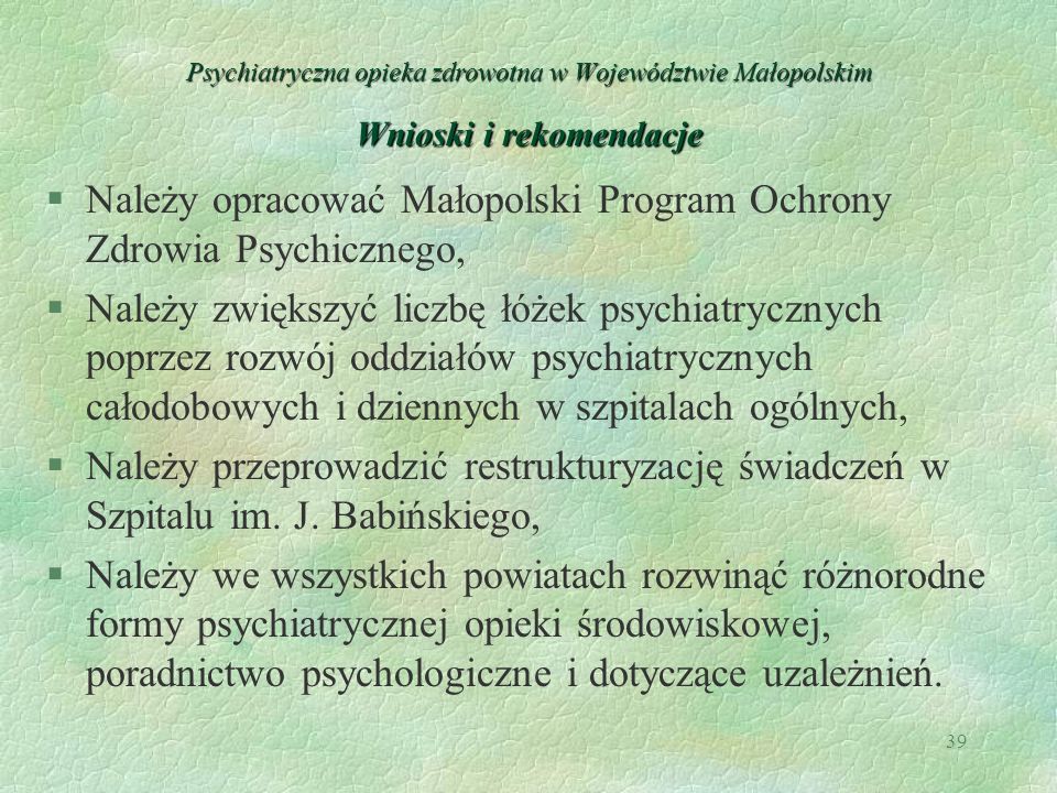 Należy opracować Małopolski Program Ochrony Zdrowia Psychicznego,