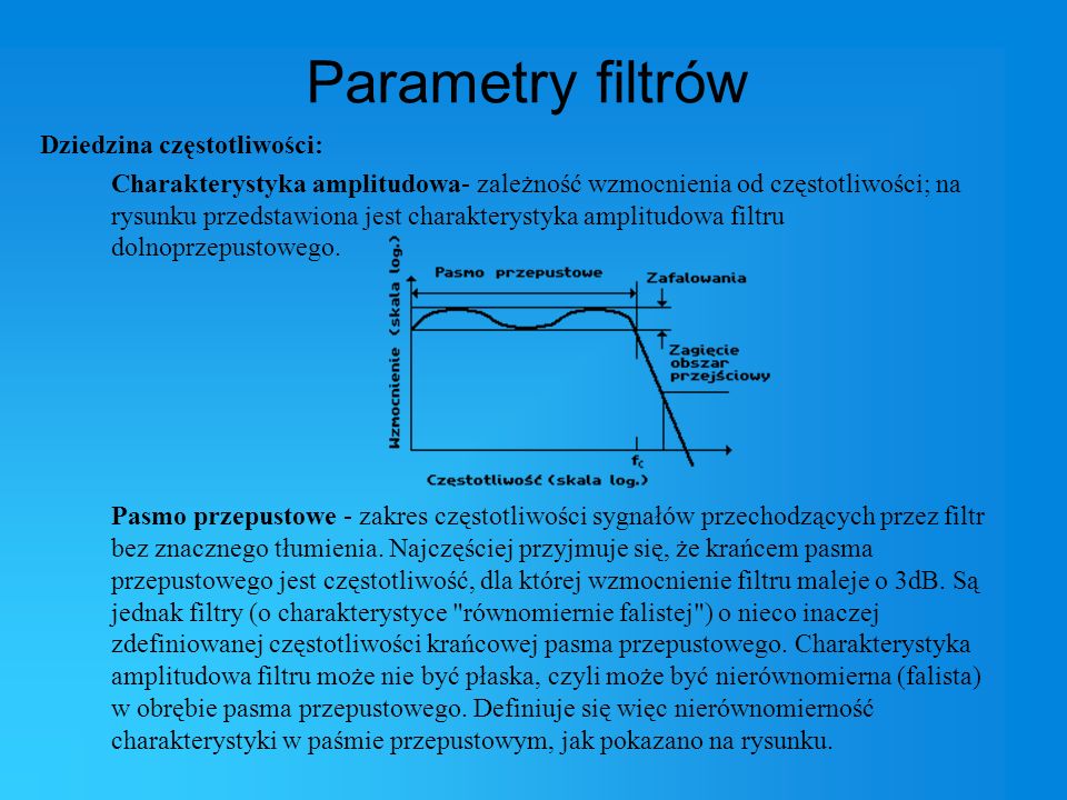 Parametry filtrów Dziedzina częstotliwości:
