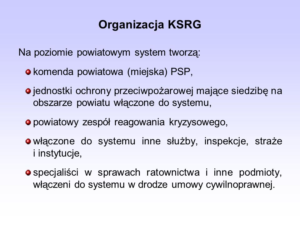 Organizacja KSRG Na poziomie powiatowym system tworzą:
