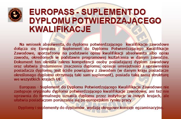 EUROPASS - SUPLEMENT DO DYPLOMU POTWIERDZAJĄCEGO KWALIFIKACJE