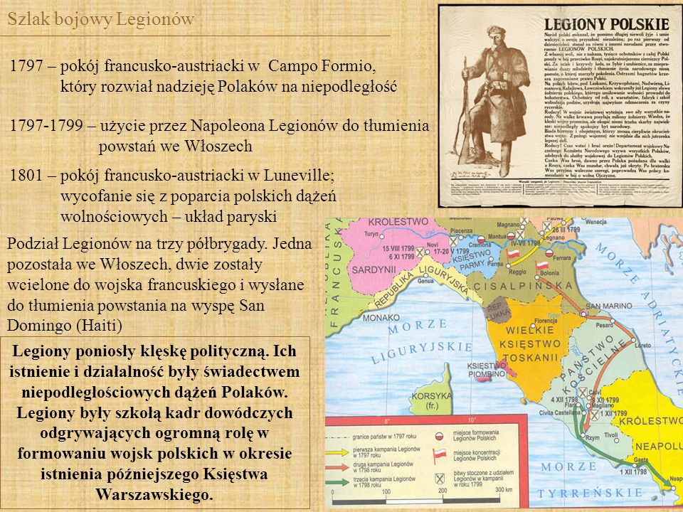 Szlak bojowy Legionów 1797 – pokój francusko-austriacki w Campo Formio, który rozwiał nadzieję Polaków na niepodległość.