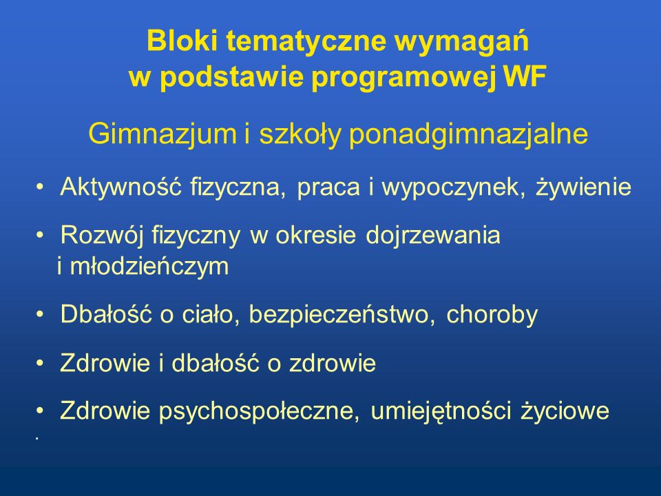 Bloki tematyczne wymagań w podstawie programowej WF