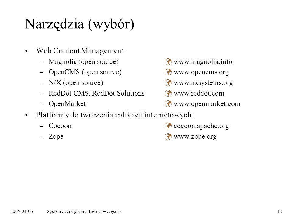 Narzędzia (wybór) Web Content Management: