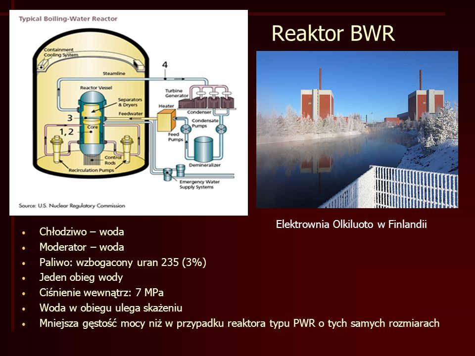Reaktor BWR Elektrownia Olkiluoto w Finlandii Chłodziwo – woda