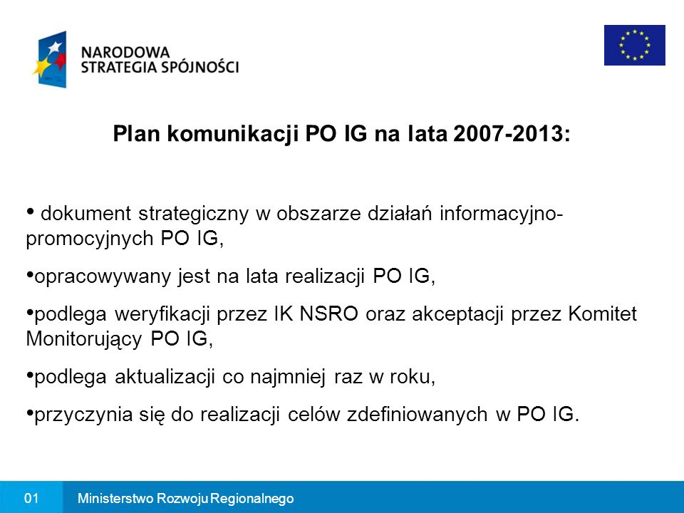 Plan komunikacji PO IG na lata :