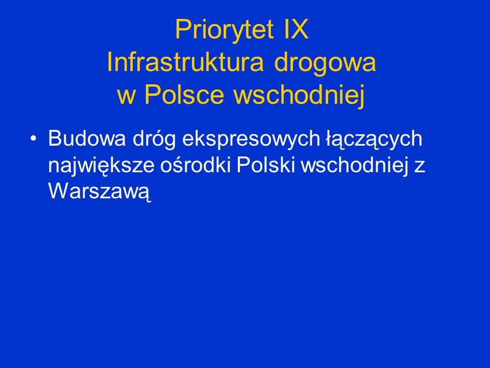 Priorytet IX Infrastruktura drogowa w Polsce wschodniej