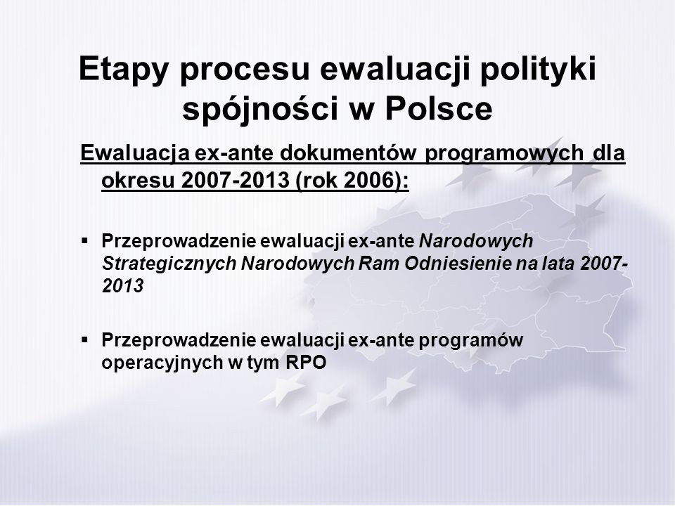 Etapy procesu ewaluacji polityki spójności w Polsce