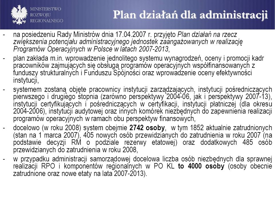 Plan działań dla administracji
