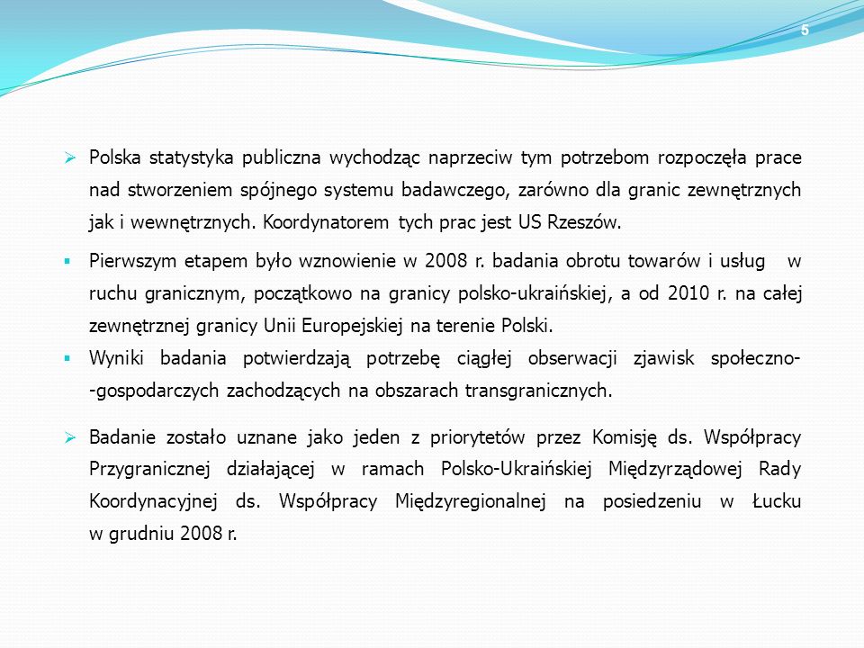 Polska statystyka publiczna wychodząc naprzeciw tym potrzebom rozpoczęła prace nad stworzeniem spójnego systemu badawczego, zarówno dla granic zewnętrznych jak i wewnętrznych. Koordynatorem tych prac jest US Rzeszów.