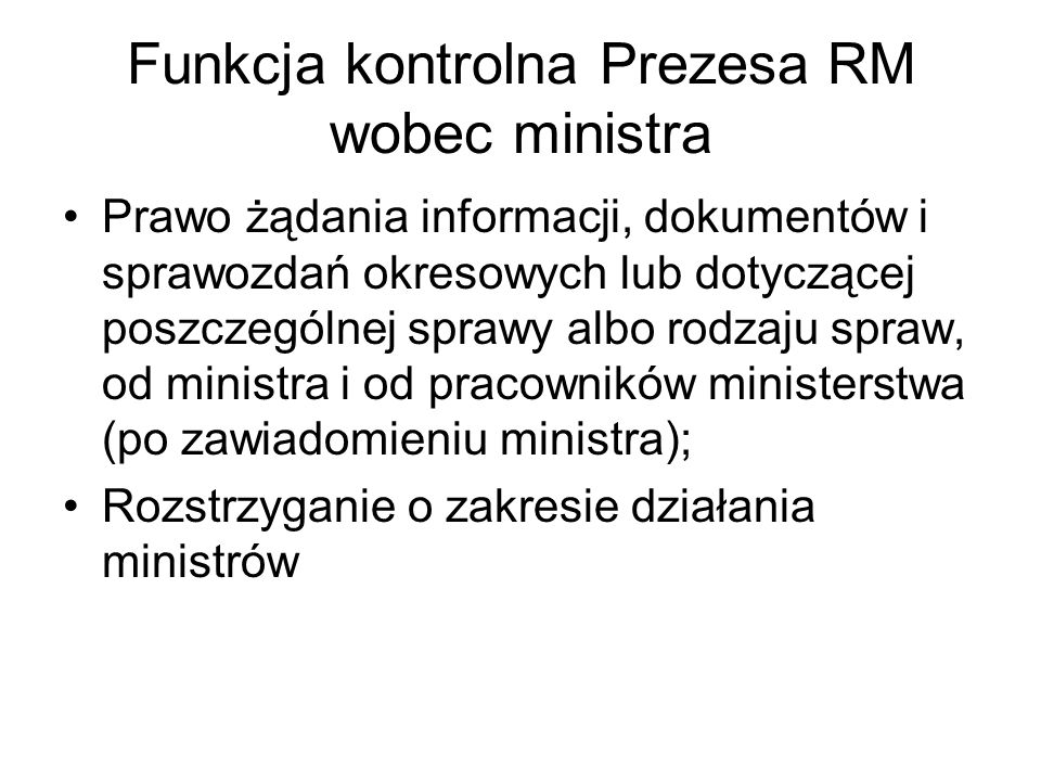 Funkcja kontrolna Prezesa RM wobec ministra