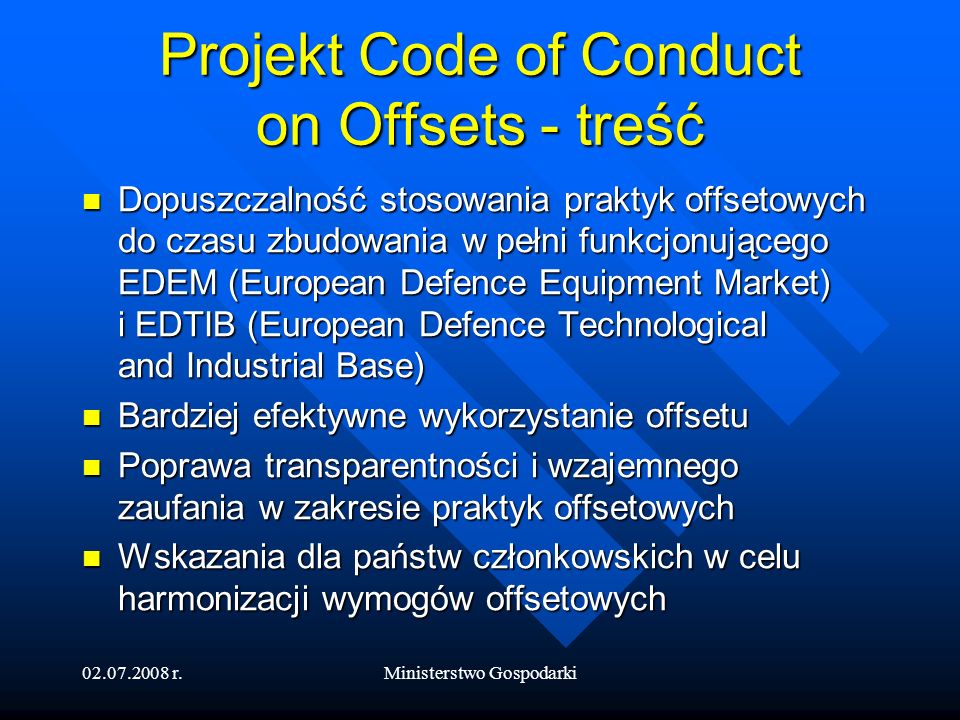Projekt Code of Conduct on Offsets - treść