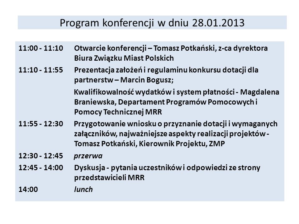 Program konferencji w dniu