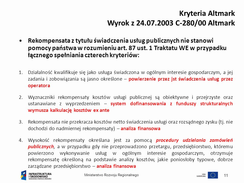 Kryteria Altmark Wyrok z C-280/00 Altmark
