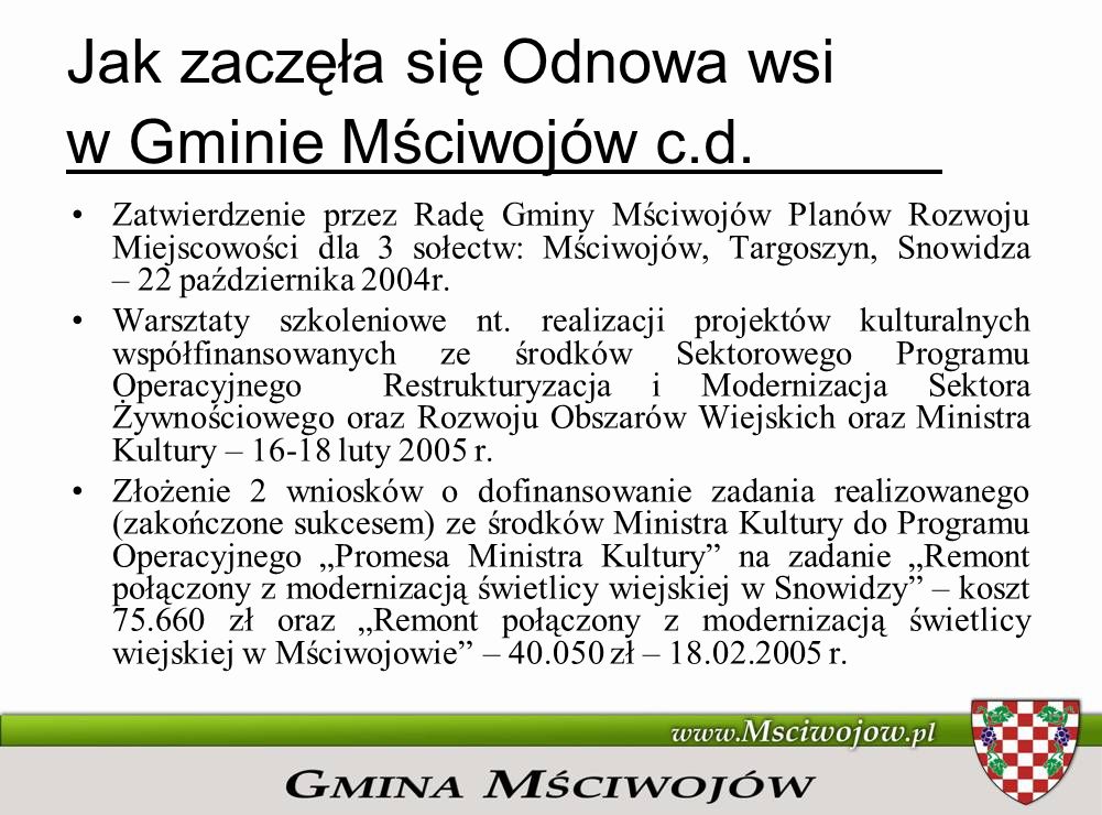 Jak zaczęła się Odnowa wsi w Gminie Mściwojów c.d.