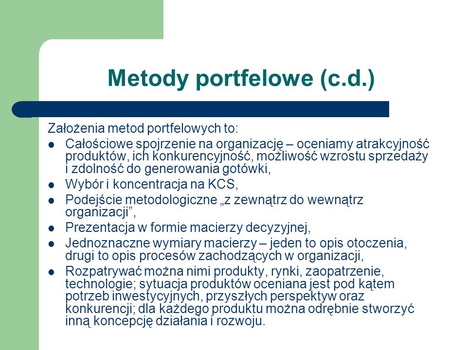 Metody portfelowe (c.d.)