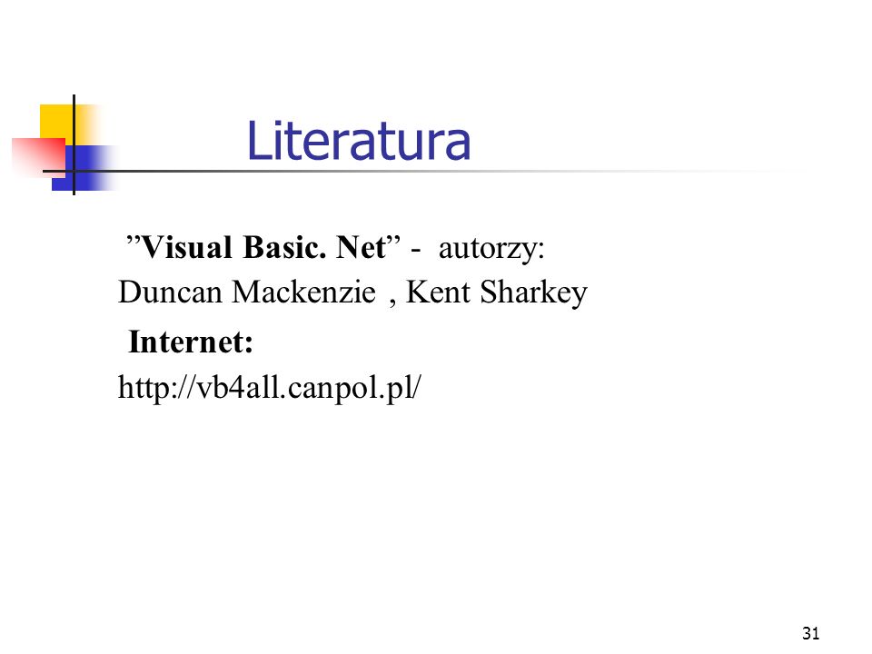 Literatura Internet: Visual Basic. Net - autorzy: