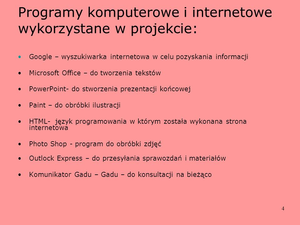 Programy komputerowe i internetowe wykorzystane w projekcie: