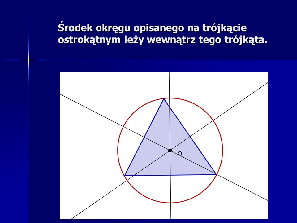 Środek okręgu opisanego na trójkącie ostrokątnym leży wewnątrz tego trójkąta.