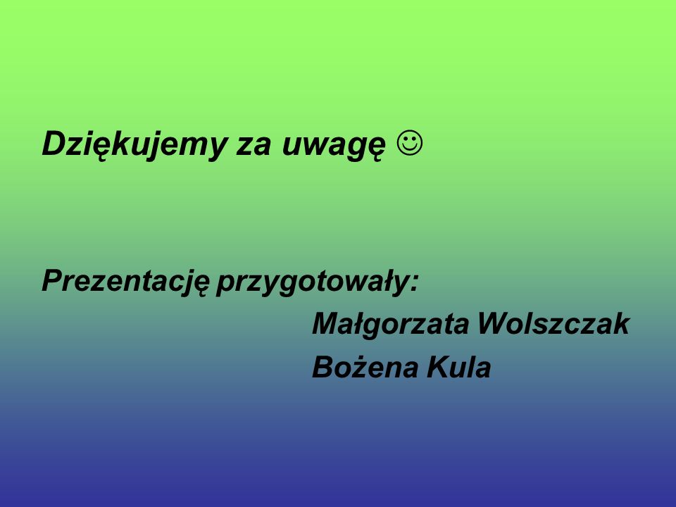 Dziękujemy za uwagę  Prezentację przygotowały: Małgorzata Wolszczak